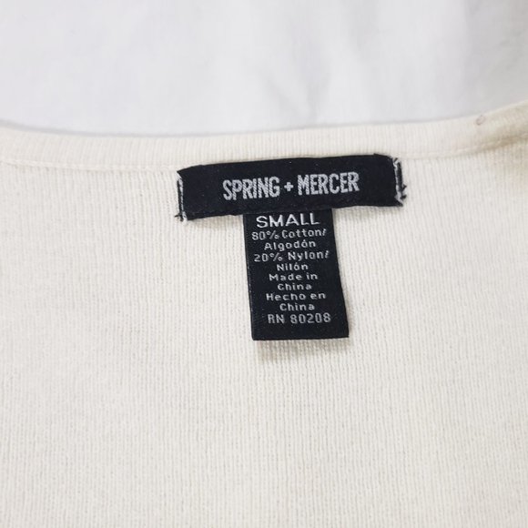 SPRING + MERCER Size S (4-6) Cream Ivory White Cardigan Sweater Top Blouse #947 - Picture 5 of 6